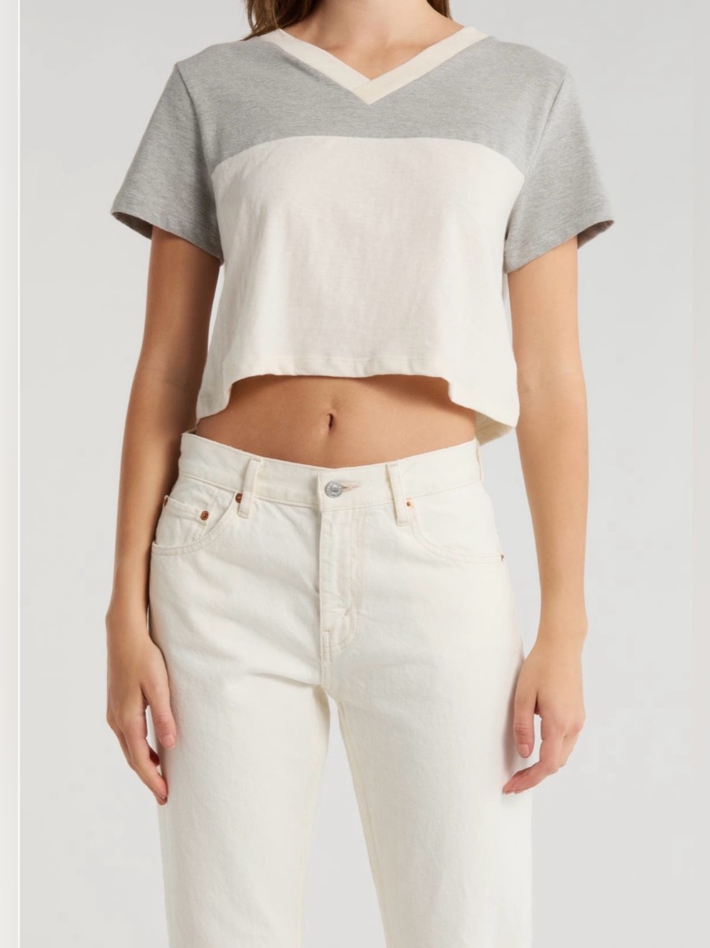 NWT RE/DONE x Hanes Contrast V-Neck Crop Jersey Tee XL